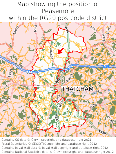 Map showing location of Peasemore within RG20