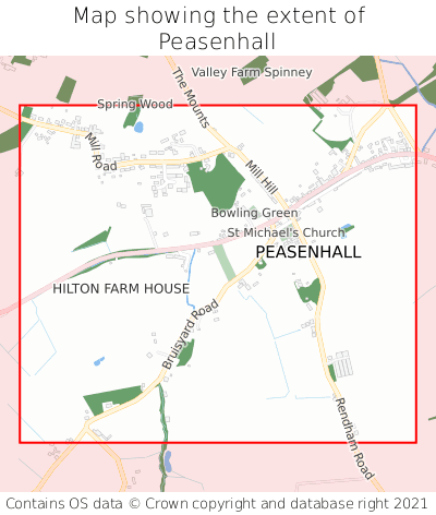 Map showing extent of Peasenhall as bounding box
