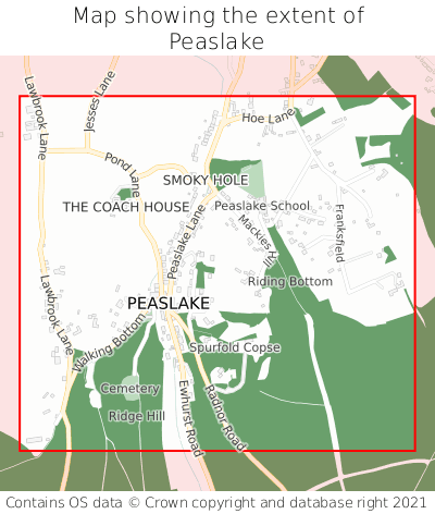 Map showing extent of Peaslake as bounding box