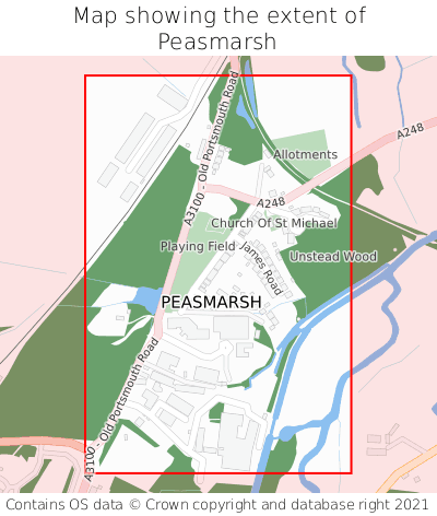 Map showing extent of Peasmarsh as bounding box
