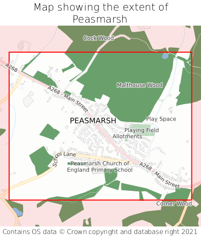 Map showing extent of Peasmarsh as bounding box