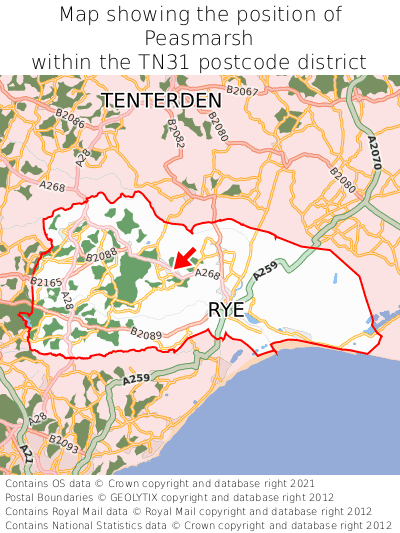 Map showing location of Peasmarsh within TN31