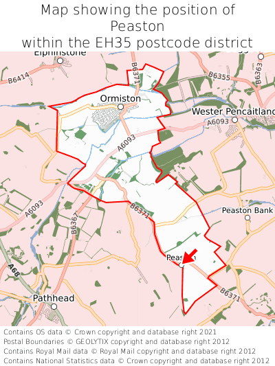 Map showing location of Peaston within EH35