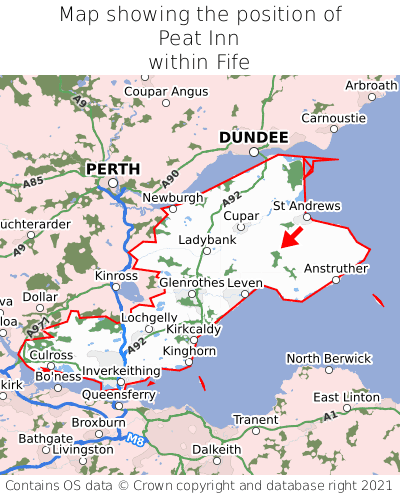 Map showing location of Peat Inn within Fife