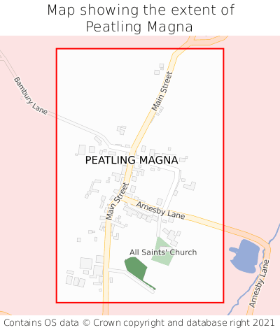 Map showing extent of Peatling Magna as bounding box