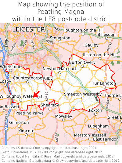 Map showing location of Peatling Magna within LE8