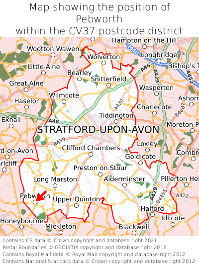 Map showing location of Pebworth within CV37