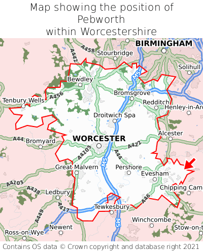 Map showing location of Pebworth within Worcestershire