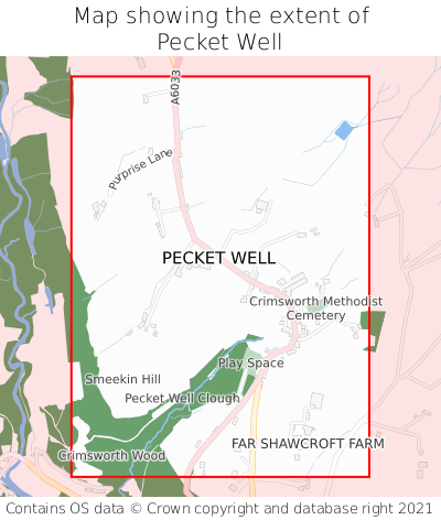Map showing extent of Pecket Well as bounding box