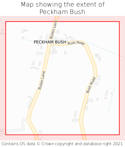 Map showing extent of Peckham Bush as bounding box