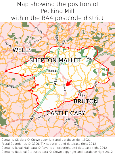 Map showing location of Pecking Mill within BA4