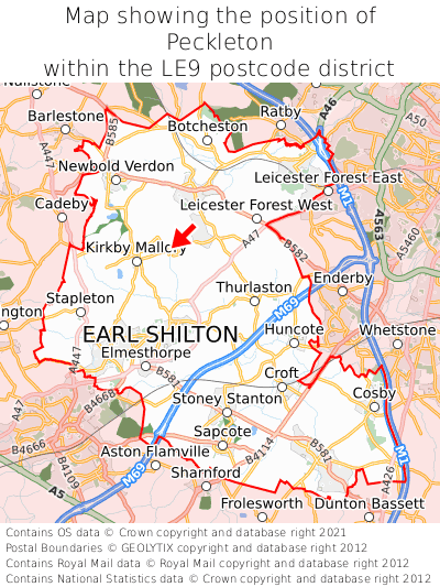 Map showing location of Peckleton within LE9