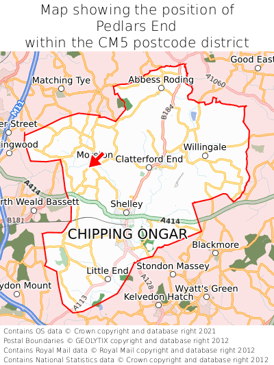 Map showing location of Pedlars End within CM5