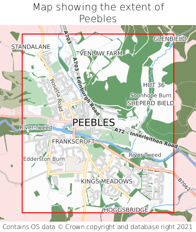 Map showing extent of Peebles as bounding box