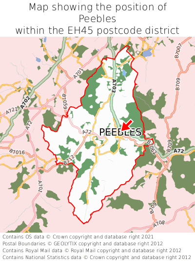Map showing location of Peebles within EH45