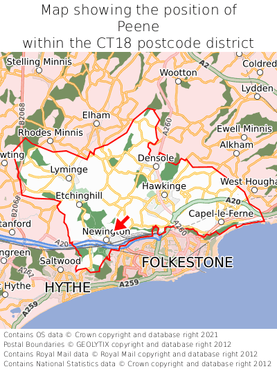 Map showing location of Peene within CT18
