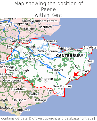 Map showing location of Peene within Kent