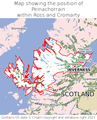 Map showing location of Peinachorrain within Ross and Cromarty