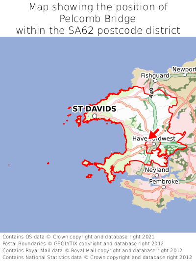 Map showing location of Pelcomb Bridge within SA62