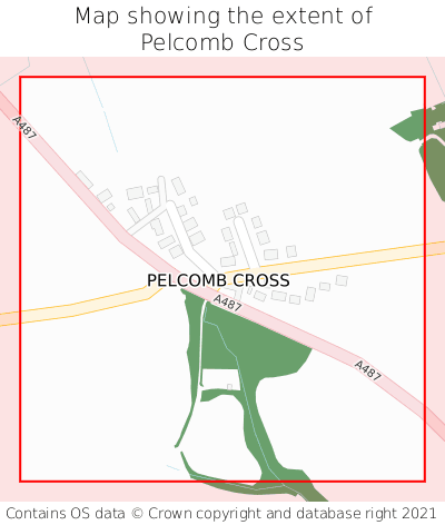 Map showing extent of Pelcomb Cross as bounding box