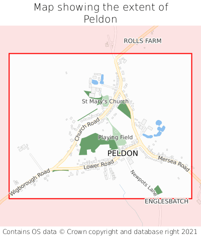 Map showing extent of Peldon as bounding box