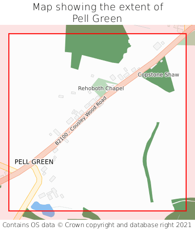 Map showing extent of Pell Green as bounding box