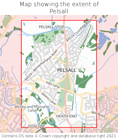 Map showing extent of Pelsall as bounding box