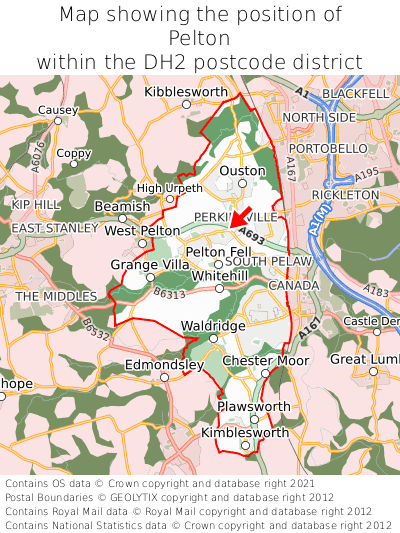 Map showing location of Pelton within DH2