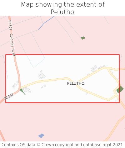 Map showing extent of Pelutho as bounding box