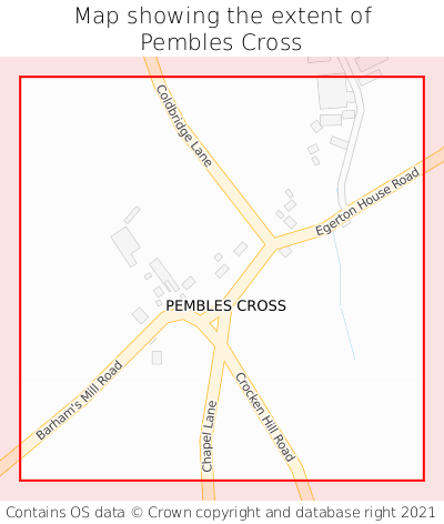 Map showing extent of Pembles Cross as bounding box