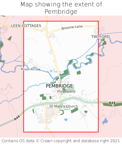 Map showing extent of Pembridge as bounding box