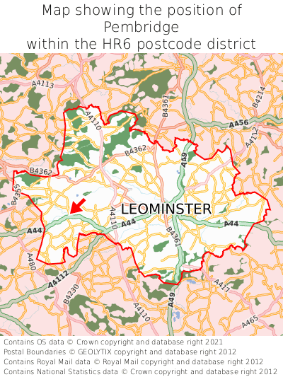 Map showing location of Pembridge within HR6