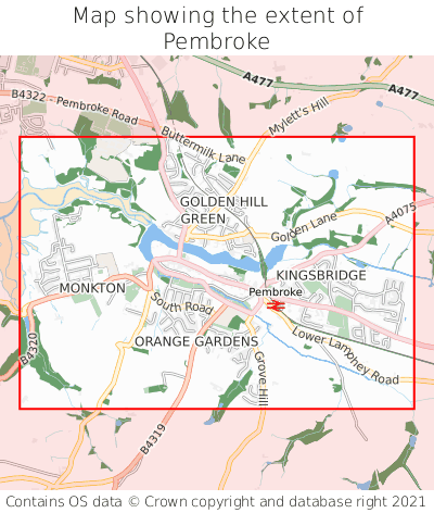 Map showing extent of Pembroke as bounding box