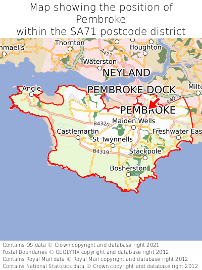 Map showing location of Pembroke within SA71