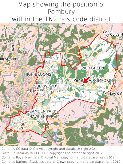 Map showing location of Pembury within TN2