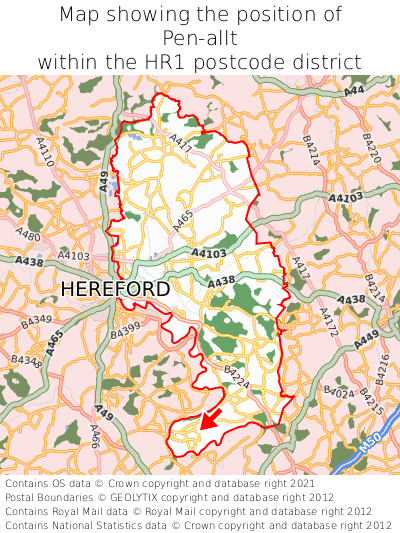 Map showing location of Pen-allt within HR1