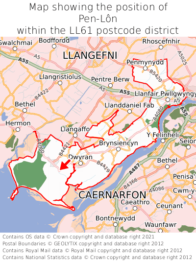 Map showing location of Pen-Lôn within LL61