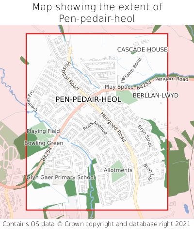 Map showing extent of Pen-pedair-heol as bounding box