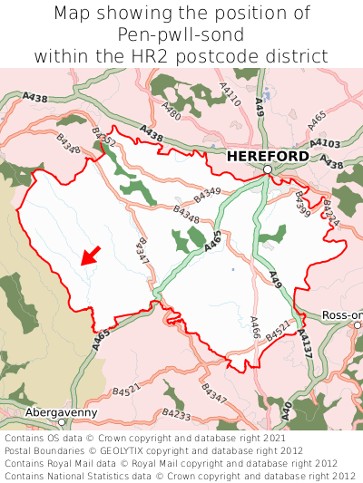 Map showing location of Pen-pwll-sond within HR2