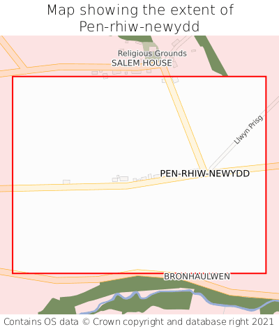 Map showing extent of Pen-rhiw-newydd as bounding box