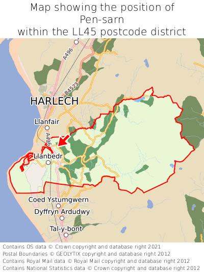 Map showing location of Pen-sarn within LL45