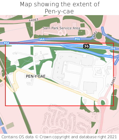 Map showing extent of Pen-y-cae as bounding box