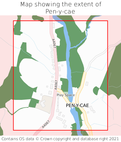 Map showing extent of Pen-y-cae as bounding box