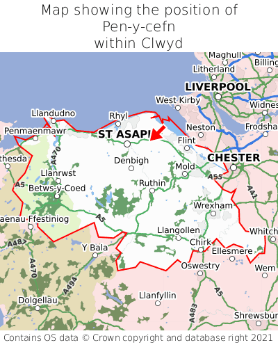 Map showing location of Pen-y-cefn within Clwyd