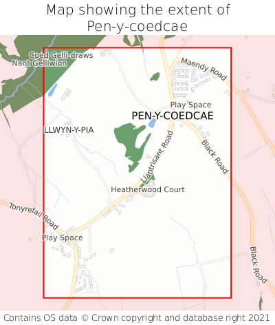Map showing extent of Pen-y-coedcae as bounding box