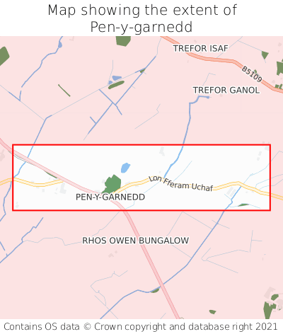 Map showing extent of Pen-y-garnedd as bounding box