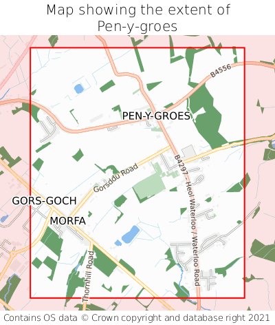 Map showing extent of Pen-y-groes as bounding box
