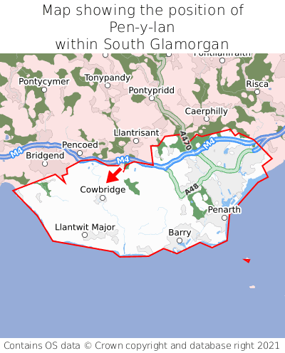 Map showing location of Pen-y-lan within South Glamorgan