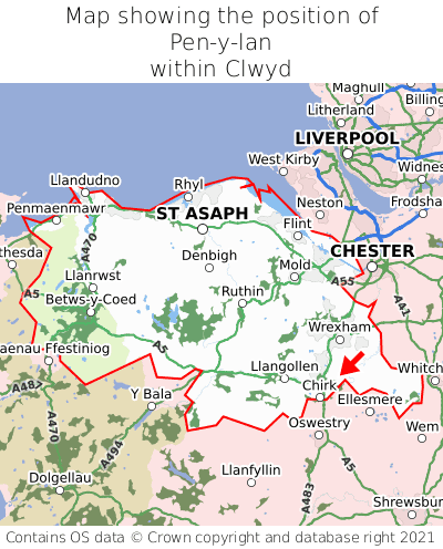 Map showing location of Pen-y-lan within Clwyd