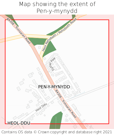 Map showing extent of Pen-y-mynydd as bounding box